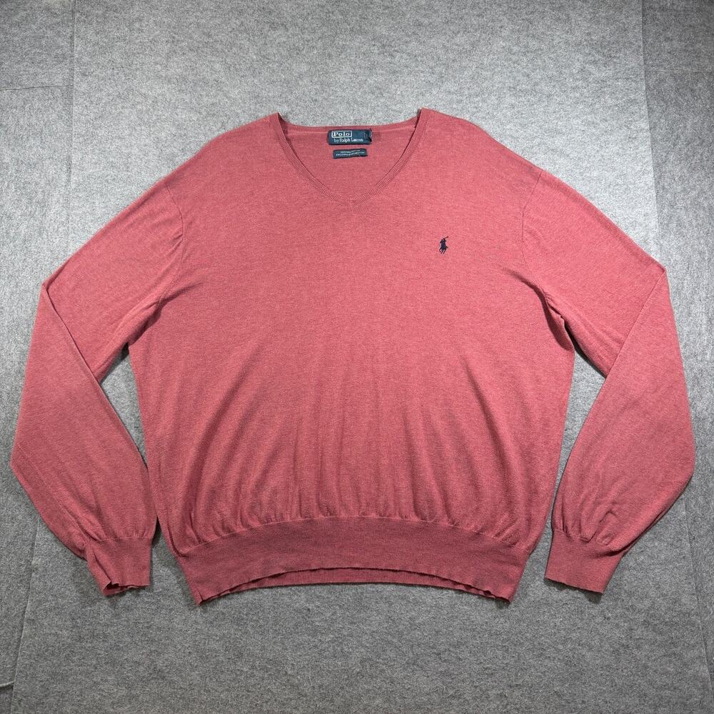 Vintage Polo Ralph Lauren Pima Cotton Sweater Mens XL Nantucket Red V-Neck Prep